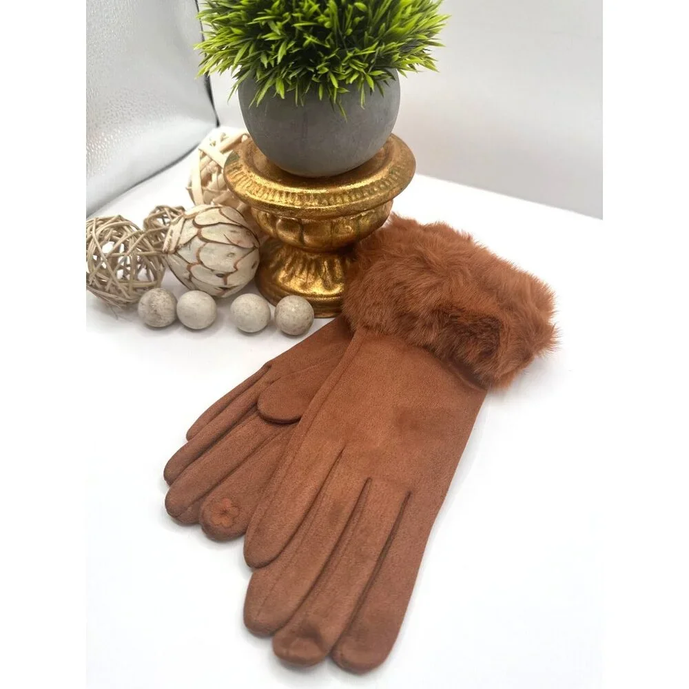 2/$30 Touchscreen Gloves Deep Camel Mink Faux Fur Wrist Surround